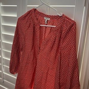 100% silk Joie blouse orange white and navy